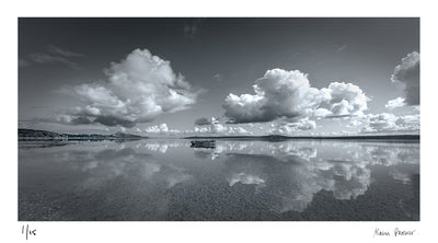 Boat and reflection at low tide, Langebaan Lagoon, dramatic landscape, churchaven | Fine art photographic print by Alain Proust