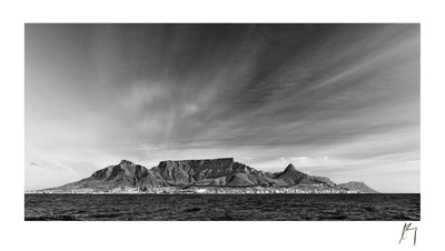 Table mountain, Cape Town dramatic black and white photograph taken from Table bay | Fine art photographic print by Chad Henning.