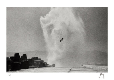 Big wave hitting breakwater at V&A Waterfront, Cape Town | Fine art lithographic photograph by Chad Henning